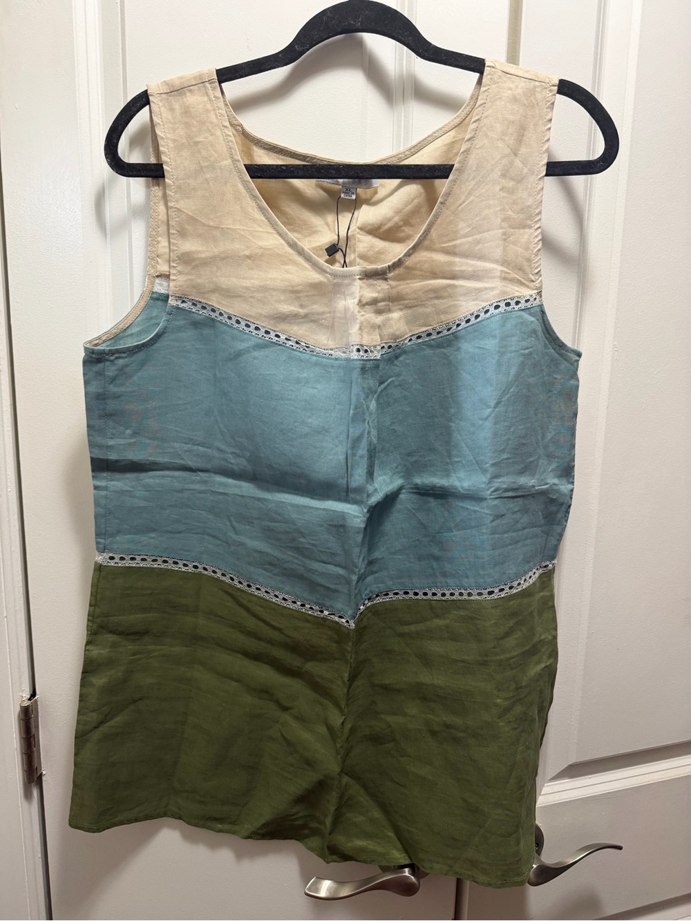 august silk Colorblock Linen Dress in Cream, Teal & Olive